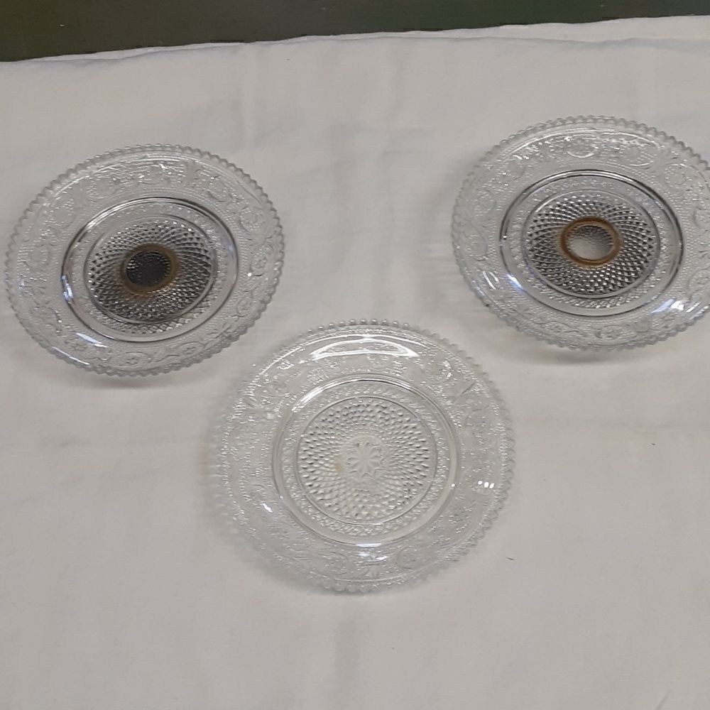 3 pc set vintage KIG Malaysia Fleur‎ De Lis pattern 5 3/4"  D. dish